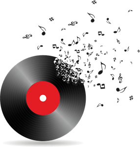 Vinyl Record Breaking Into Music Notes Logo PNG Vector
